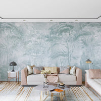 Sage Duck Egg Misty Forest Landscape Wall Mural Wall Mural