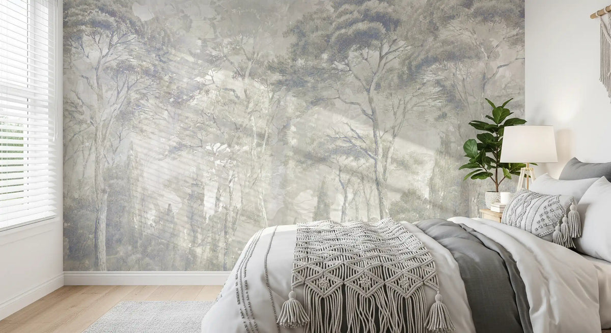 Warm Sand Grey Misty Forest Landscape Wall Mural Wall Mural