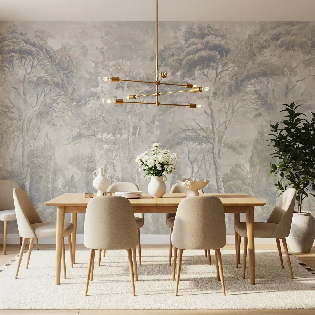 Warm Sand Grey Misty Forest Landscape Wall Mural Wall Mural