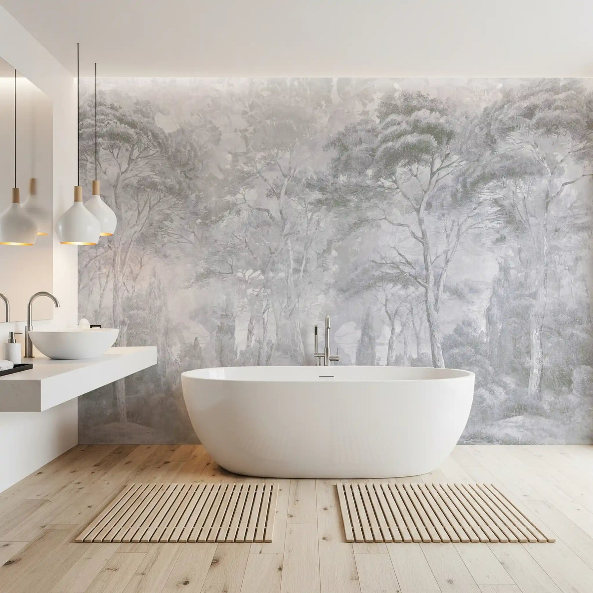 Foggy Slate Grey Misty Forest Landscape Wall Mural Wall Mural