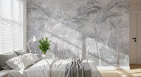 Foggy Slate Grey Misty Forest Landscape Wall Mural Wall Mural