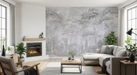 Foggy Slate Grey Misty Forest Landscape Wall Mural Wall Mural