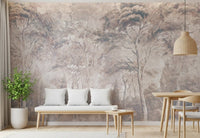 Dusty Mauve Taupe Misty Forest Landscape Wall Mural Wall Mural