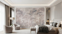 Dusty Mauve Taupe Misty Forest Landscape Wall Mural Wall Mural
