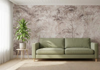 Soft Rose Taupe Misty Forest Landscape Wall Mural Wall Mural