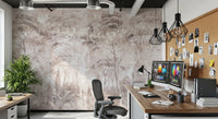 Soft Rose Taupe Misty Forest Landscape Wall Mural Wall Mural