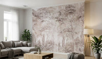 Soft Rose Taupe Misty Forest Landscape Wall Mural Wall Mural
