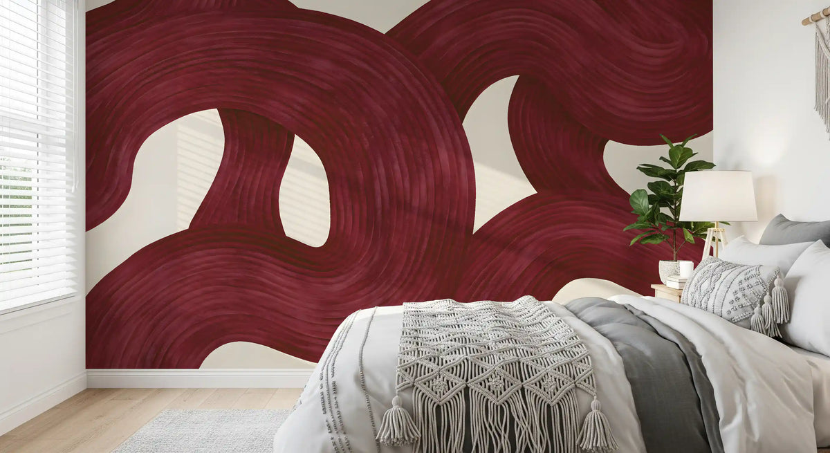Deep Burgundy Intertwined Arches Wall Mural