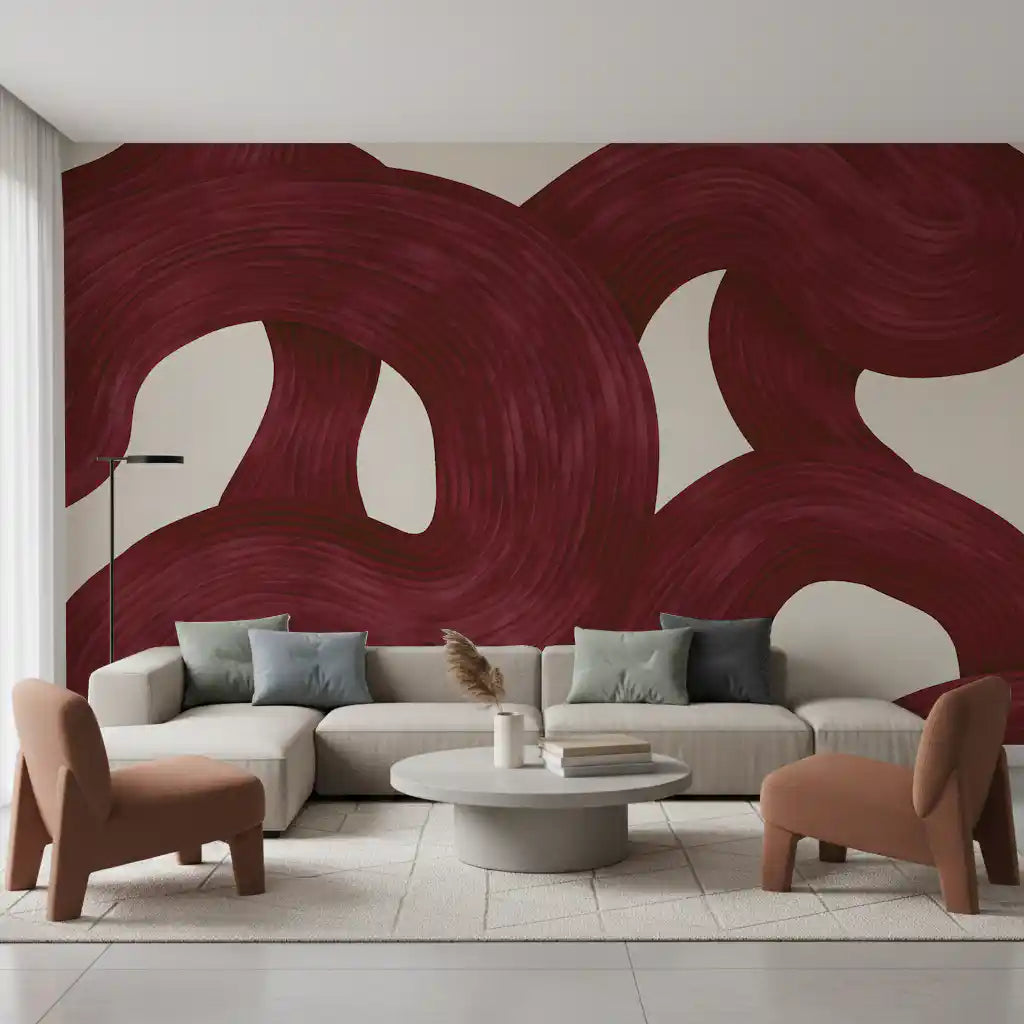Deep Burgundy Intertwined Arches Wall Mural