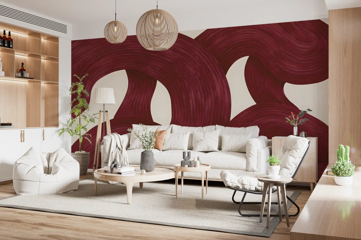 Deep Burgundy Intertwined Arches Wall Mural