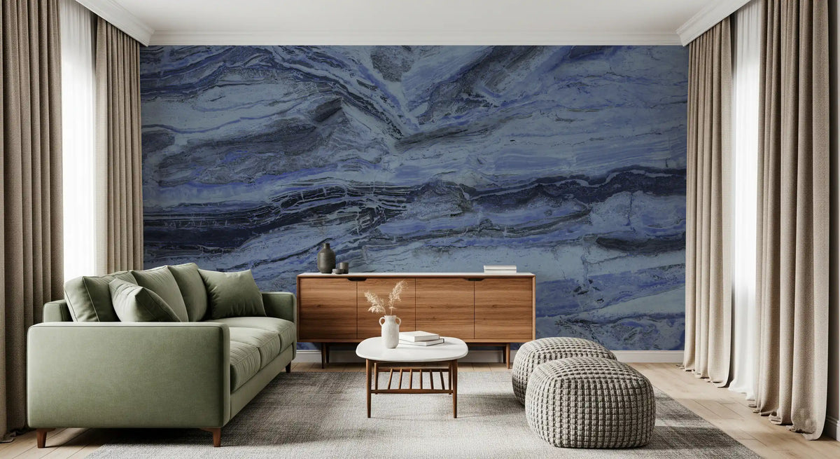 Indigo Veined Marble Slab Wall Mural