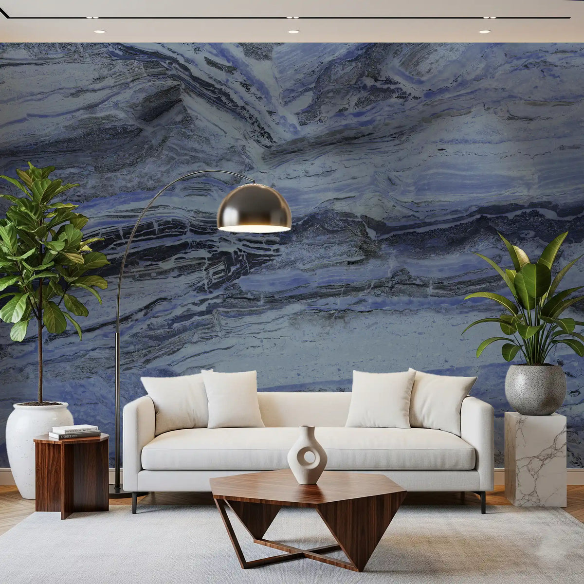 Indigo Veined Marble Slab Wall Mural