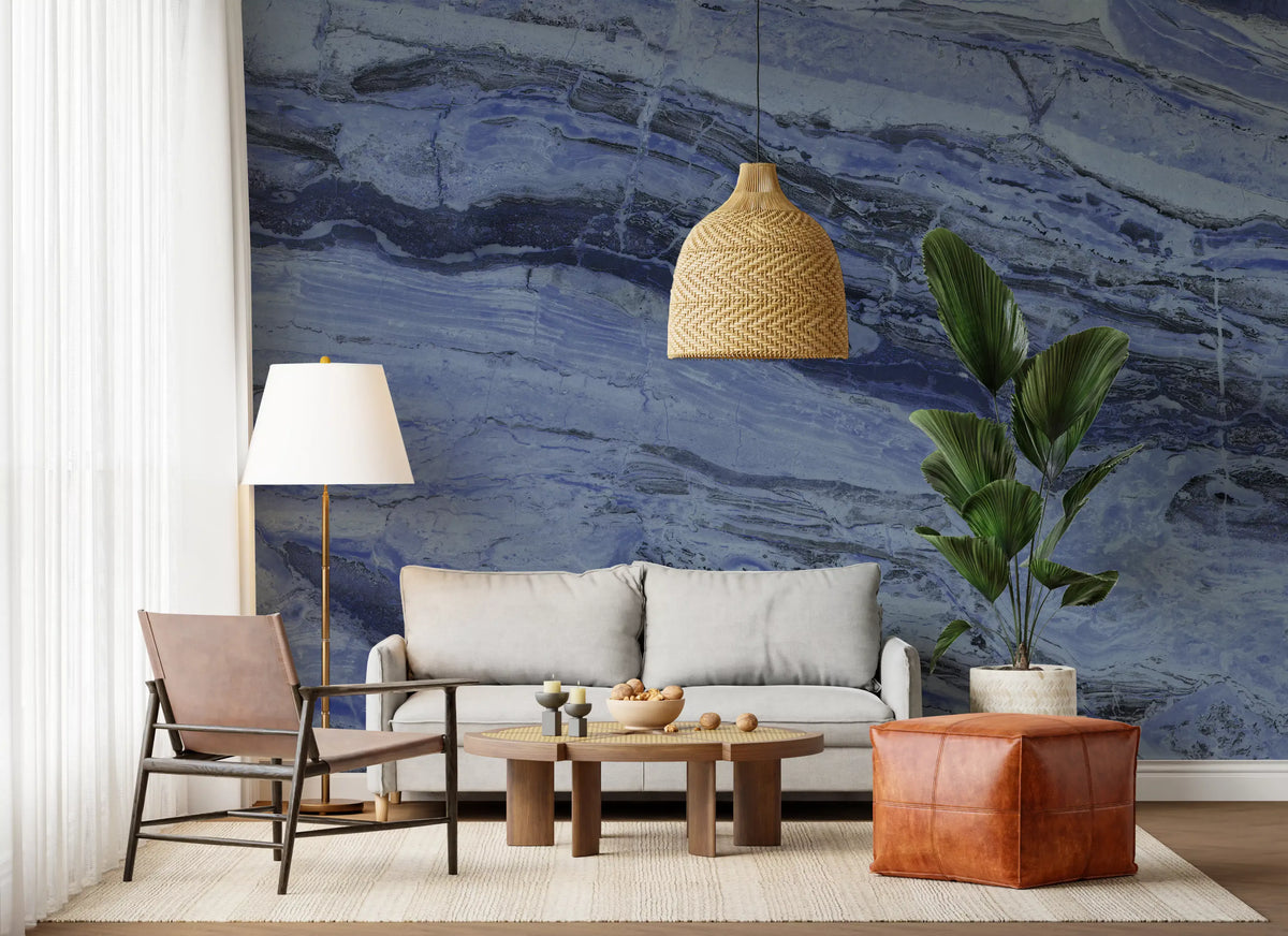 Midnight Cobalt Marble Veins Wall Mural