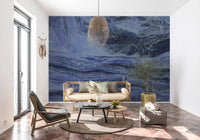 Deep Azure Fluid Marble Swirls Wall Mural