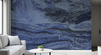 Deep Azure Fluid Marble Swirls Wall Mural