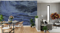 Deep Azure Fluid Marble Swirls Wall Mural