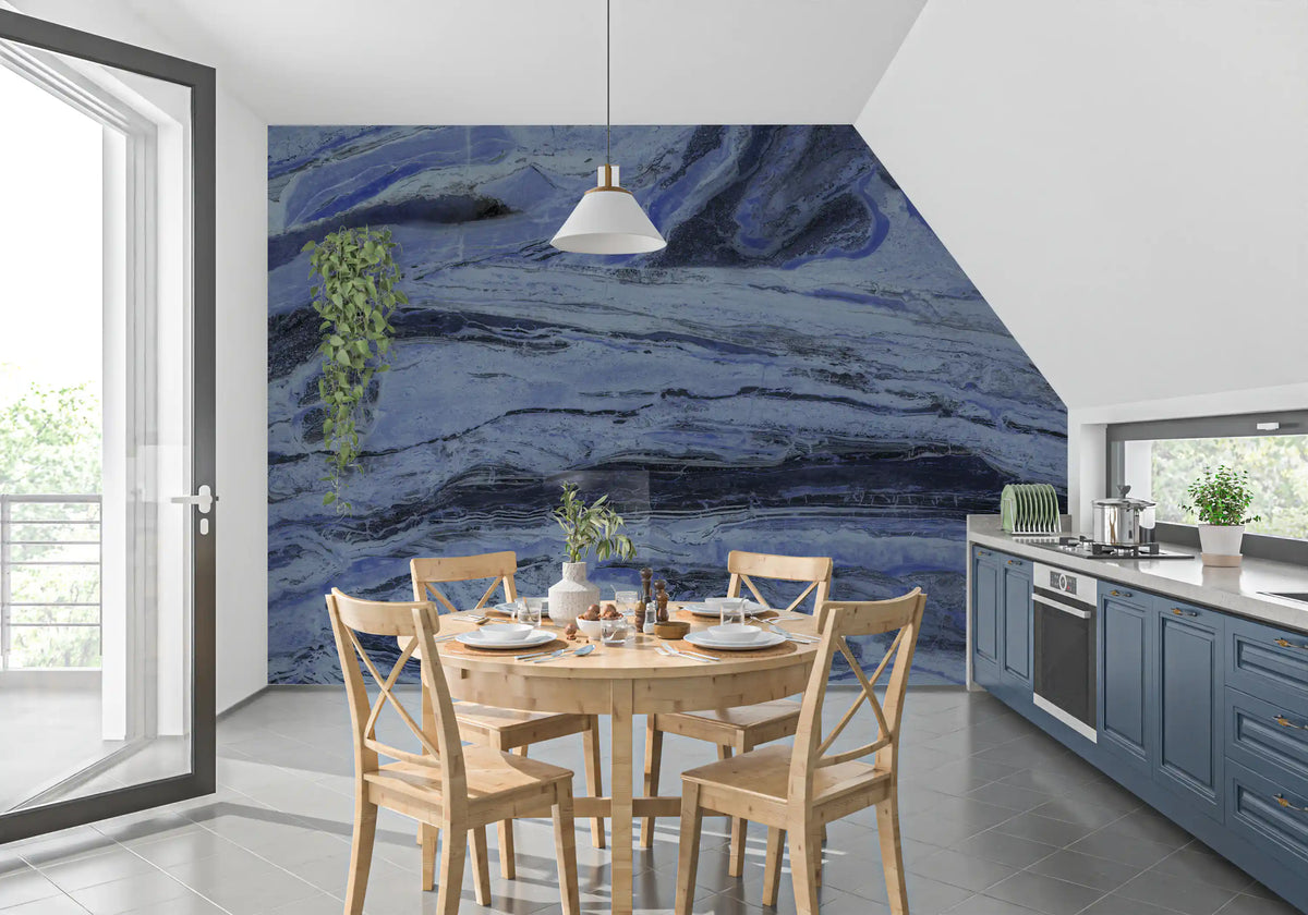 Abstract Swirls in Indigo and Slate Wall Mural
