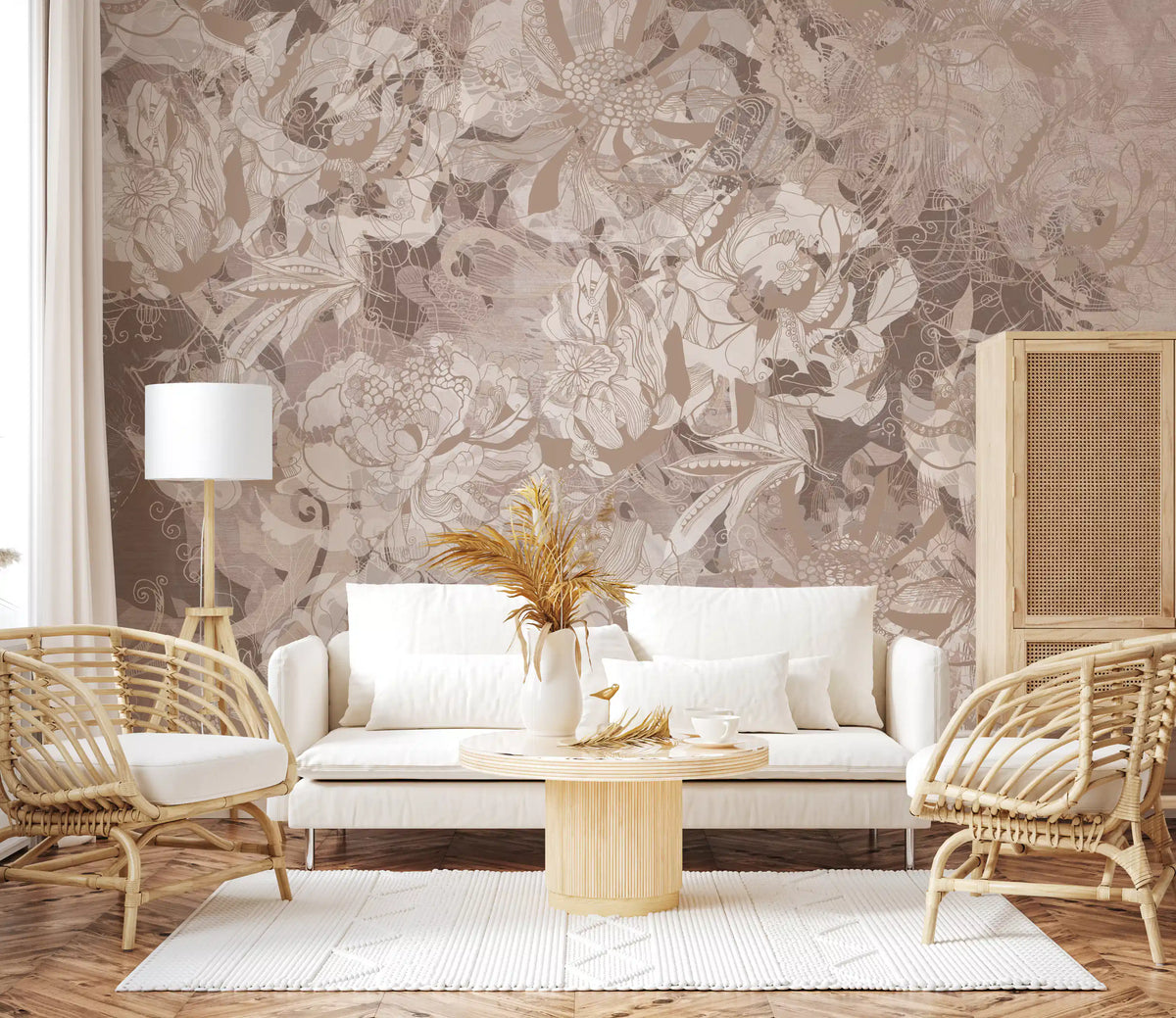Misty Sage Duck Egg Botanical Floral Wall Mural Wall Mural