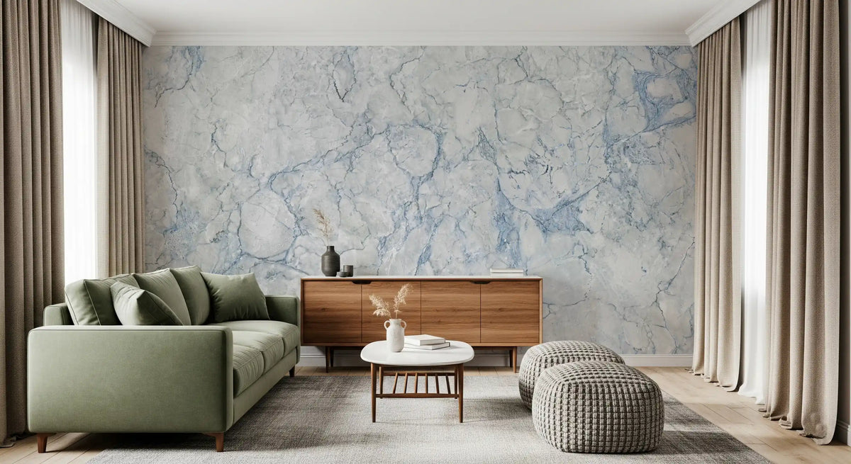 Cool Blue Marble Vein Texture Wall Mural