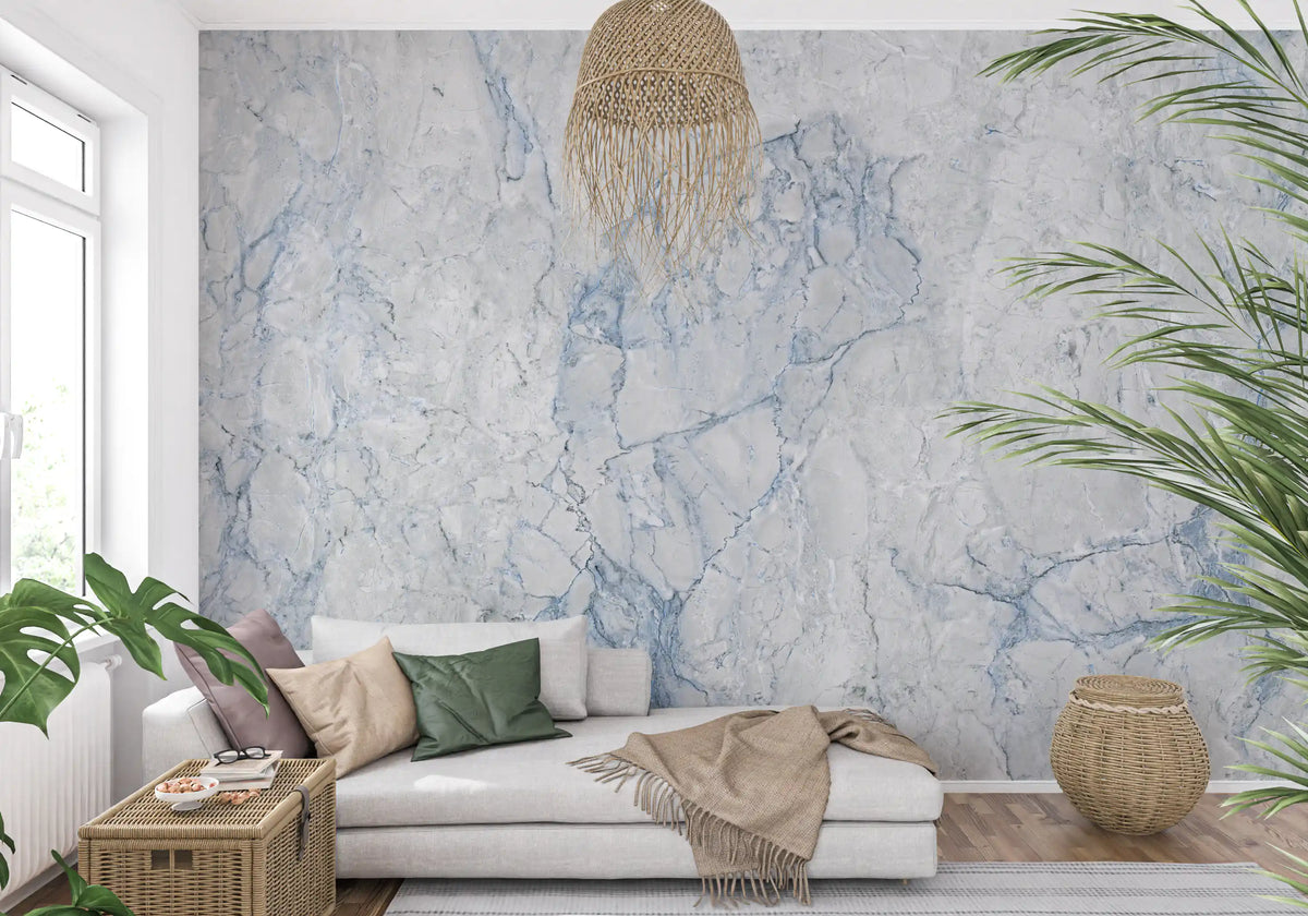 Ethereal Blue and White Marble Slab Wall Mural