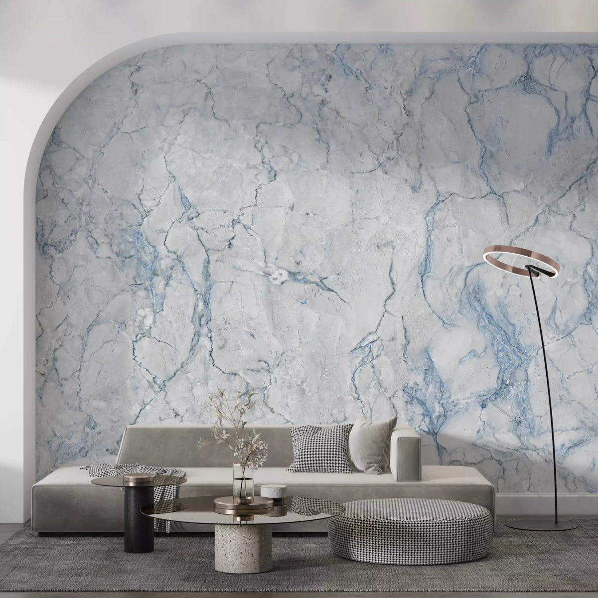 Serene Blue Veined Marble Texture Wall Mural