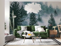 Misty Alpine Forest Serenity Wall Mural