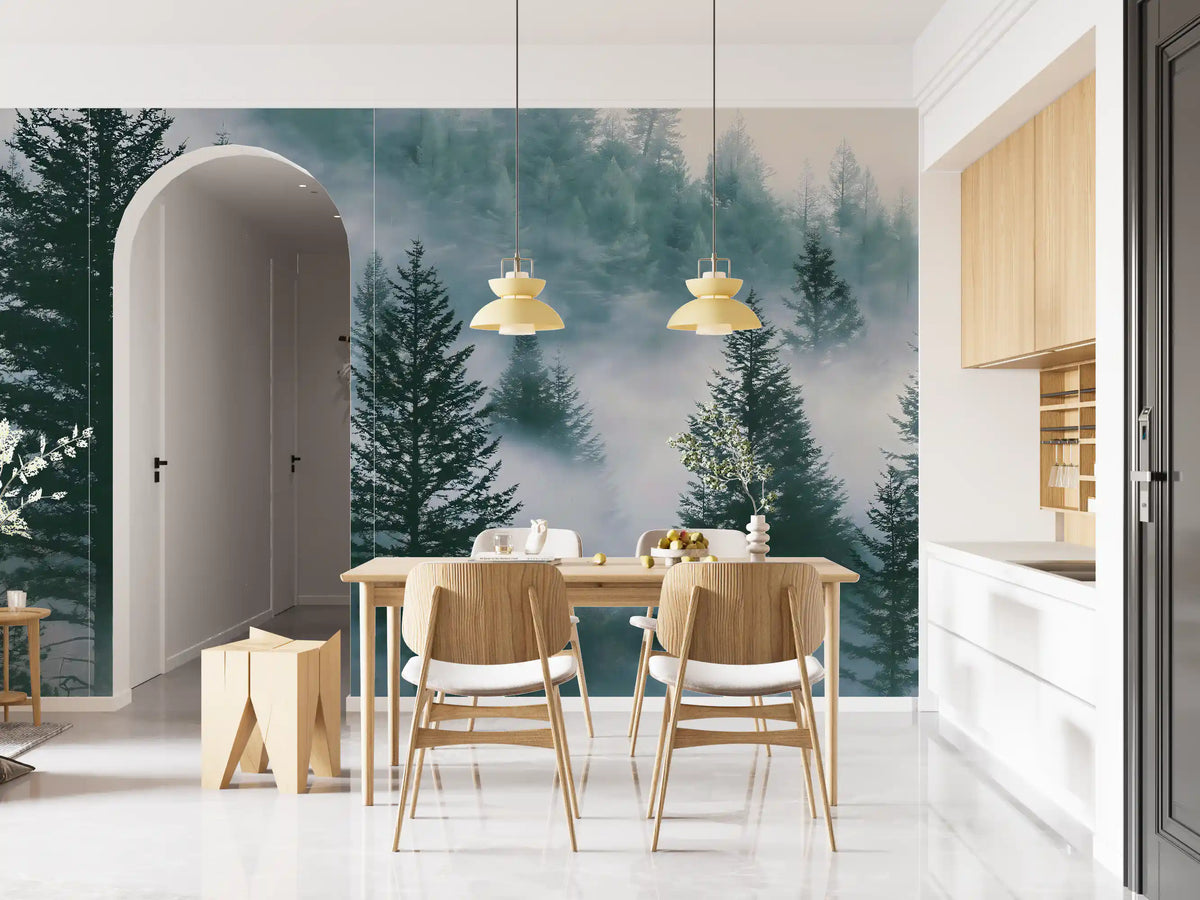 Misty Alpine Forest Serenity Wall Mural