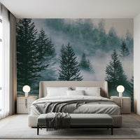 Misty Alpine Forest Serenity Wall Mural