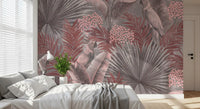 Muted Pink Cockatoo Tropical Foliage Wall Mural