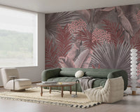 Muted Pink Cockatoo Tropical Foliage Wall Mural