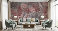 Muted Pink Cockatoo Tropical Foliage Wall Mural