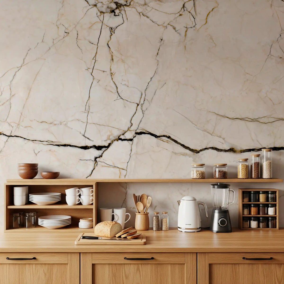Cream and Charcoal Vein Marble Wall Mural