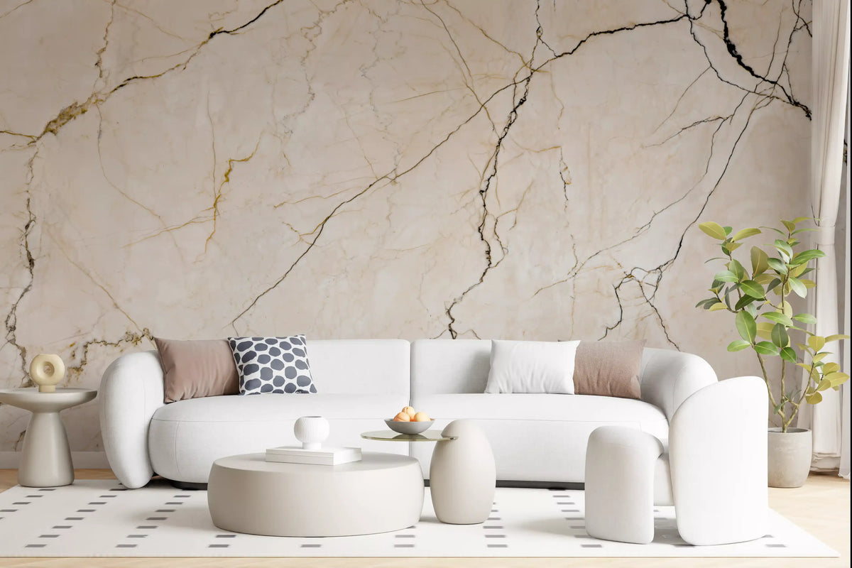Cream and Charcoal Vein Stone Wall Mural