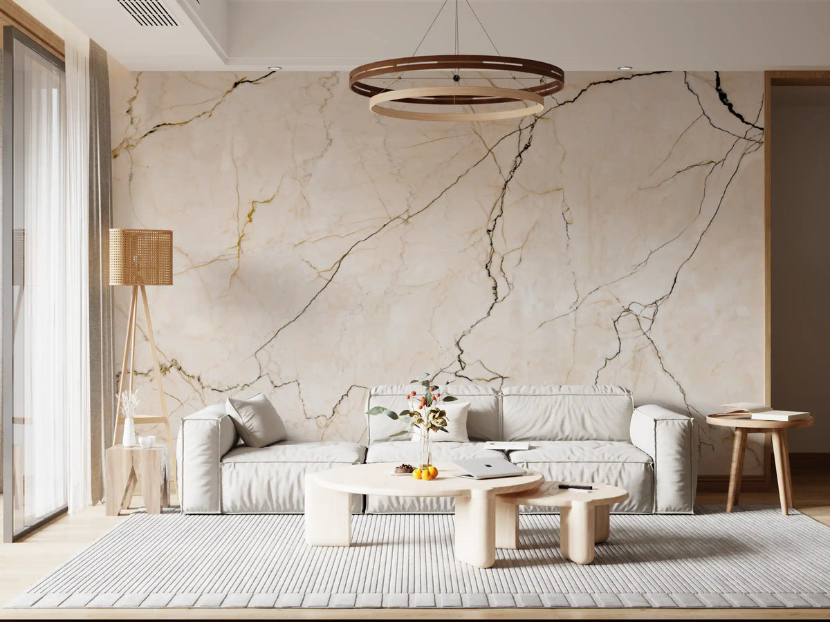 Cream and Charcoal Vein Stone Wall Mural