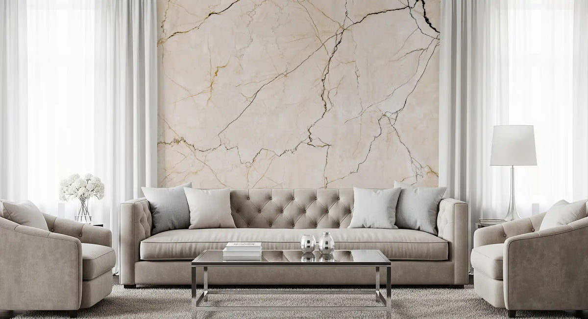 Cream and Charcoal Vein Stone Wall Mural