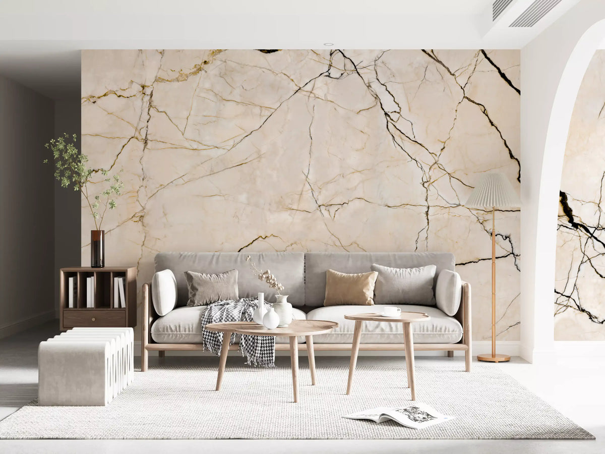 Cream and Black Marble Vein Wall Mural