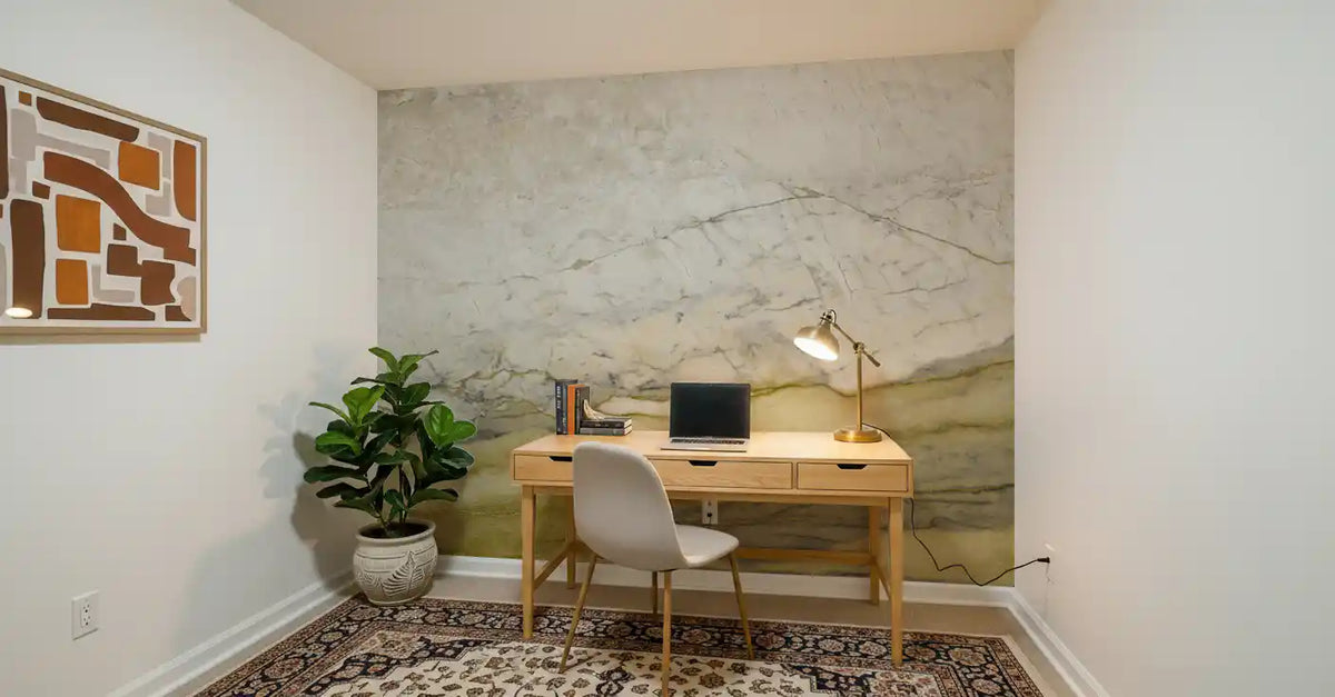 Golden Veined Cream Stone Wall Mural
