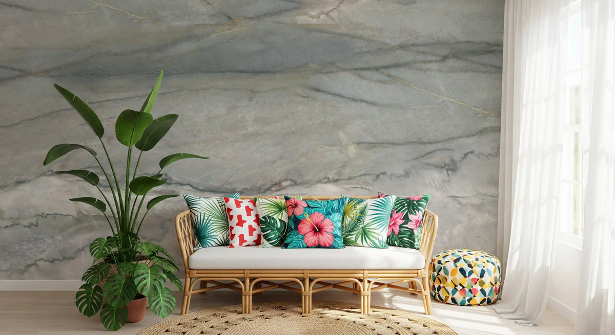 Cool Grey Stone Veins Wall Mural