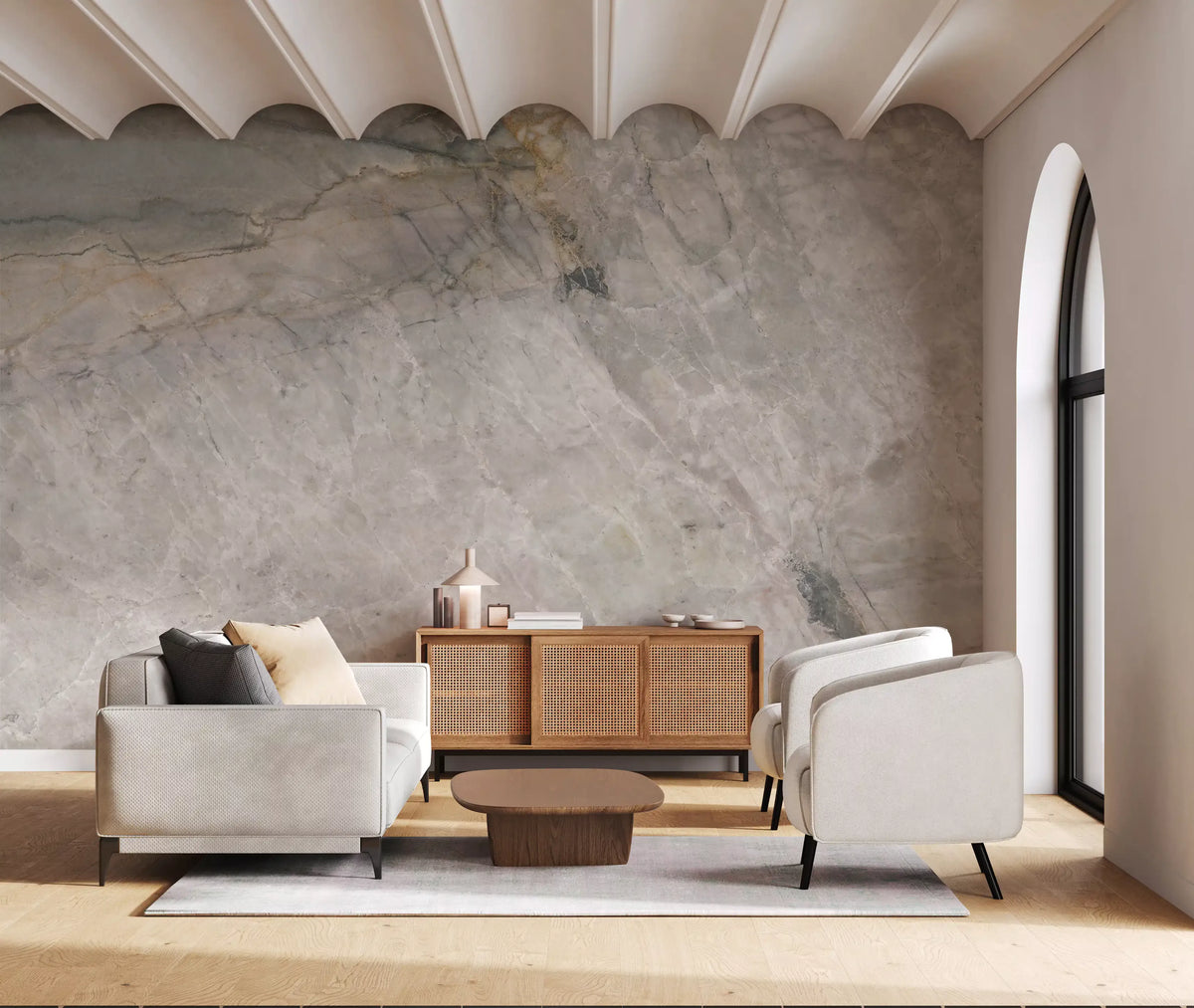 Natural Grey Stone Slab Pattern Wall Mural