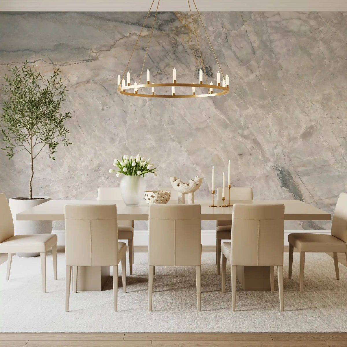 Natural Grey Stone Slab Pattern Wall Mural