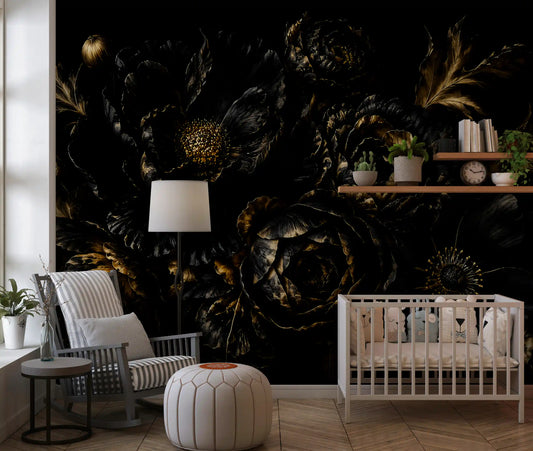 Opulent Gold Petal Still Life Wall Mural
