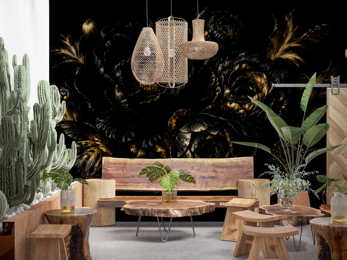 Opulent Gold Petal Still Life Wall Mural