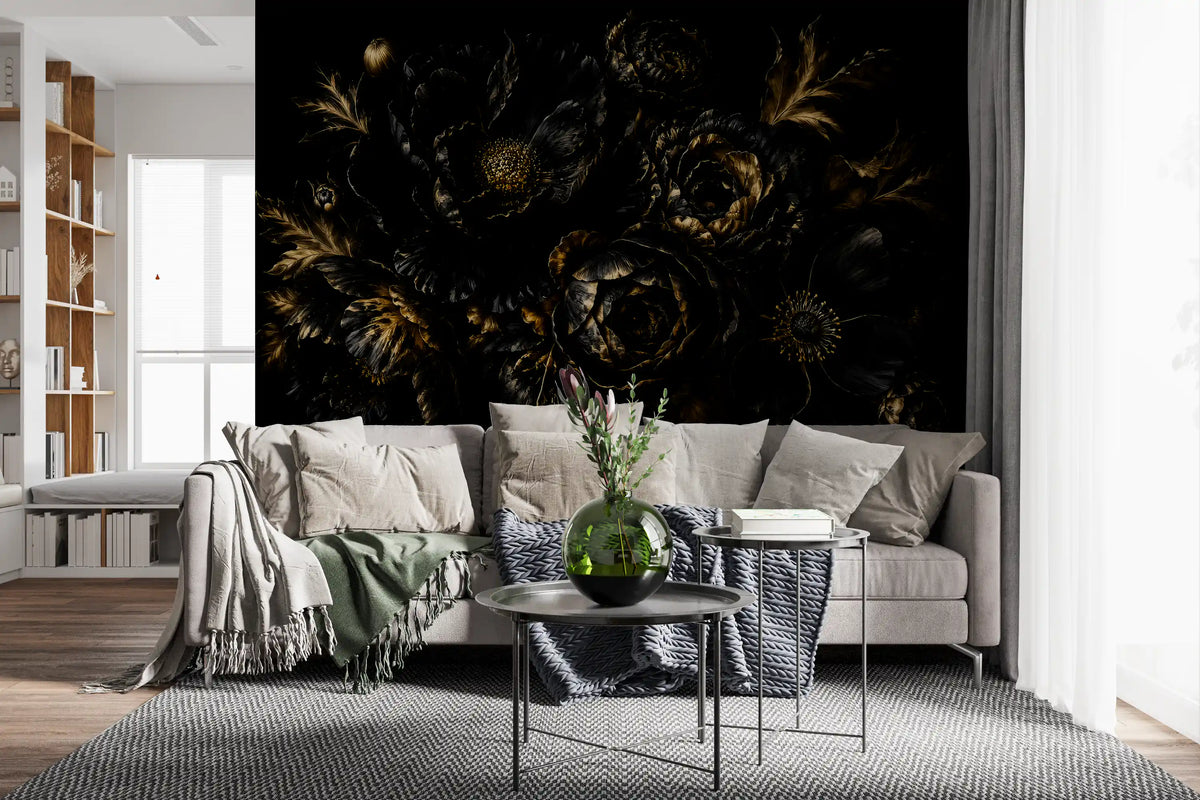 Opulent Gold Petal Still Life Wall Mural