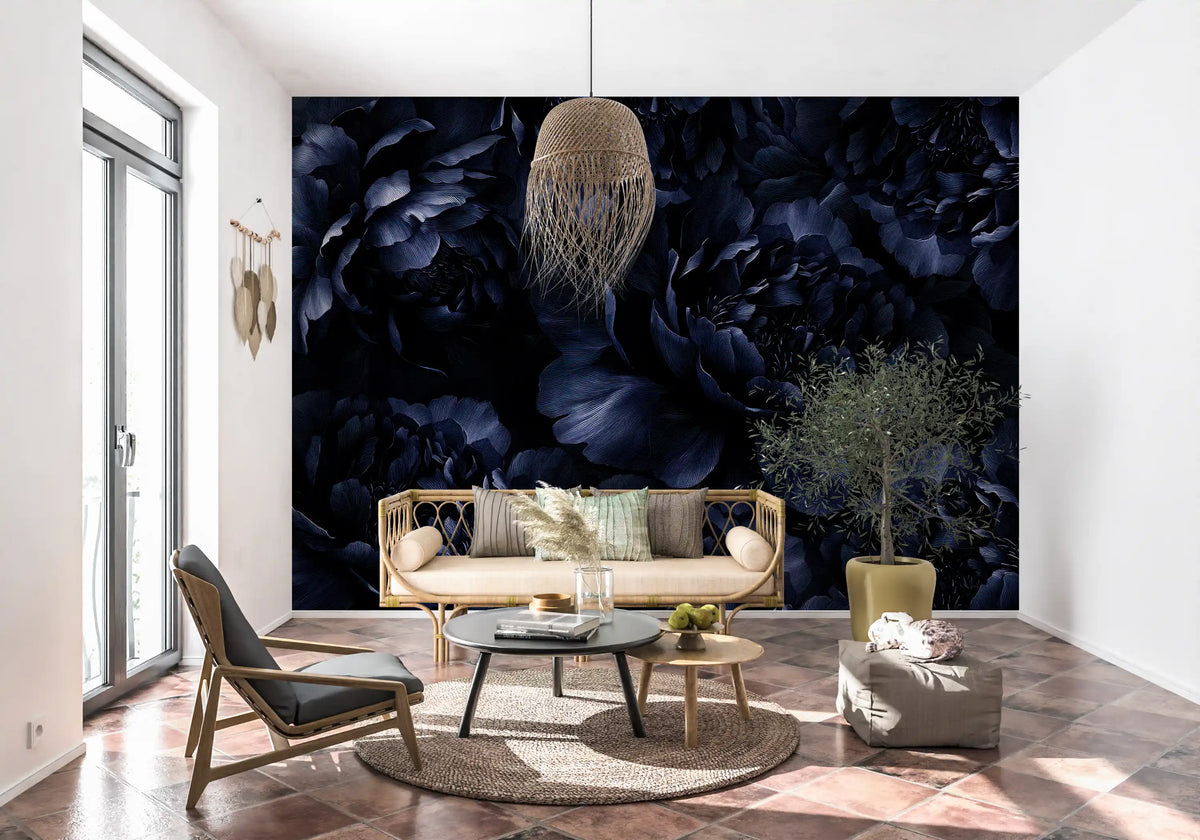 Midnight Peony Bloom Wall Mural