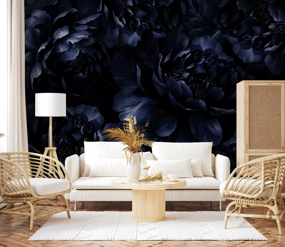 Midnight Peony Bloom Wall Mural