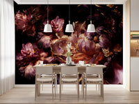 Gilded Dark Floral Bloom Wall Mural