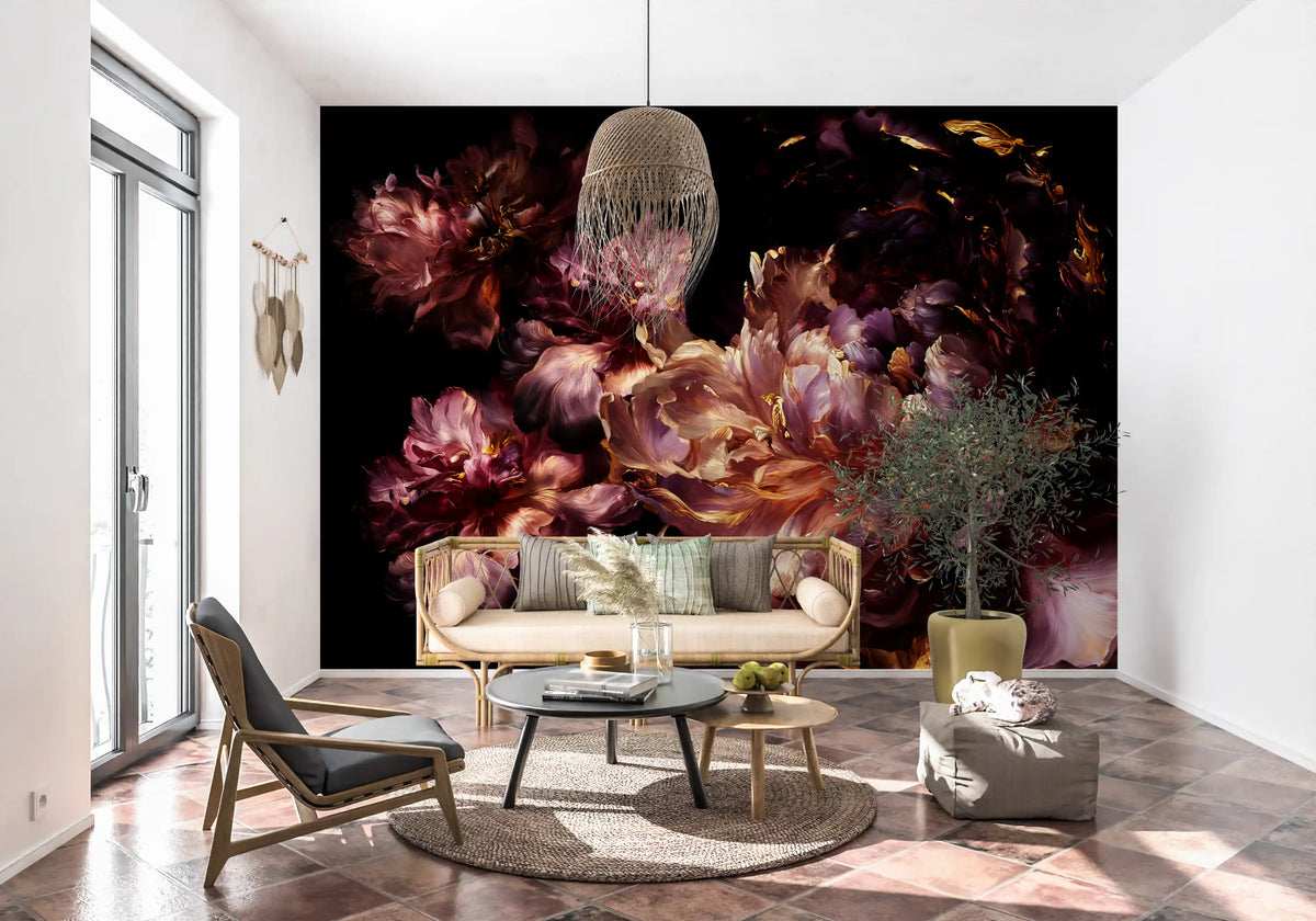 Gilded Dark Floral Bloom Wall Mural