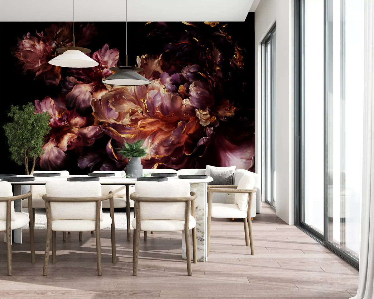 Gilded Dark Floral Bloom Wall Mural