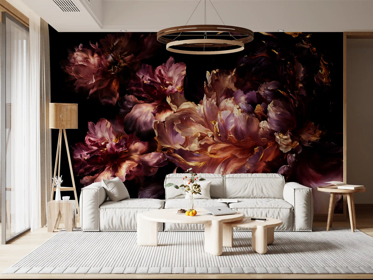 Gilded Dark Floral Bloom Wall Mural