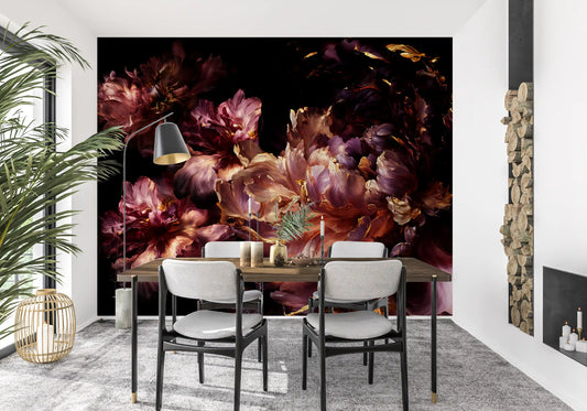 Gilded Dark Floral Bloom Wall Mural